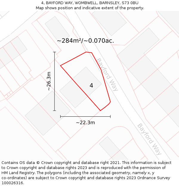 4, BAYFORD WAY, WOMBWELL, BARNSLEY, S73 0BU: Plot and title map