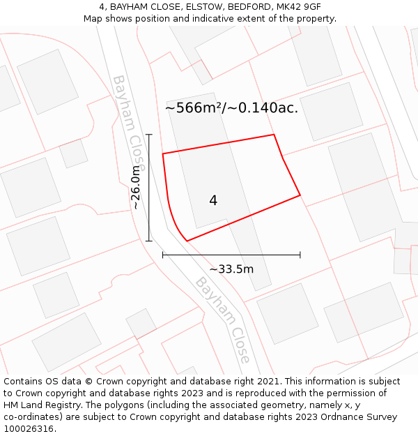 4, BAYHAM CLOSE, ELSTOW, BEDFORD, MK42 9GF: Plot and title map