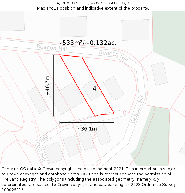 4, BEACON HILL, WOKING, GU21 7QR: Plot and title map