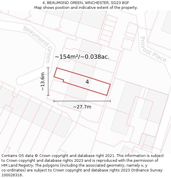 4, BEAUMOND GREEN, WINCHESTER, SO23 8GF: Plot and title map