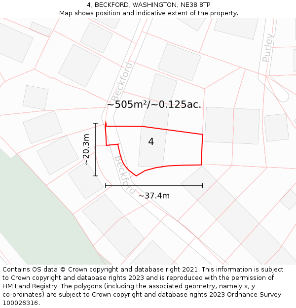 4, BECKFORD, WASHINGTON, NE38 8TP: Plot and title map