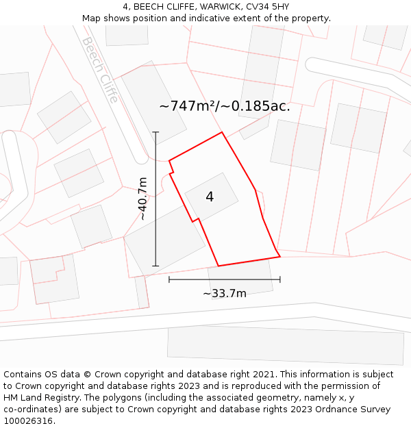 4, BEECH CLIFFE, WARWICK, CV34 5HY: Plot and title map