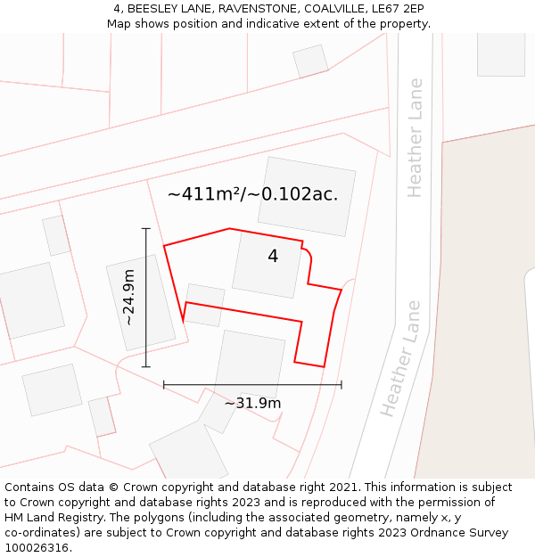 4, BEESLEY LANE, RAVENSTONE, COALVILLE, LE67 2EP: Plot and title map