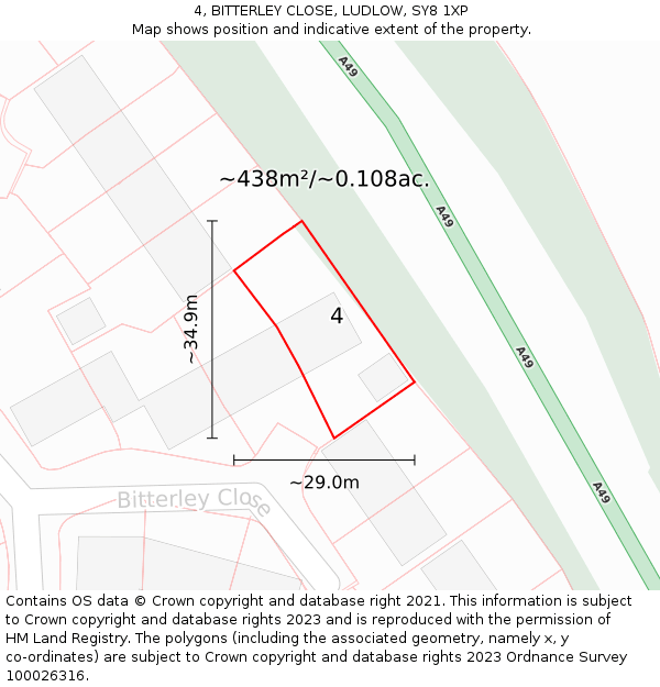 4, BITTERLEY CLOSE, LUDLOW, SY8 1XP: Plot and title map