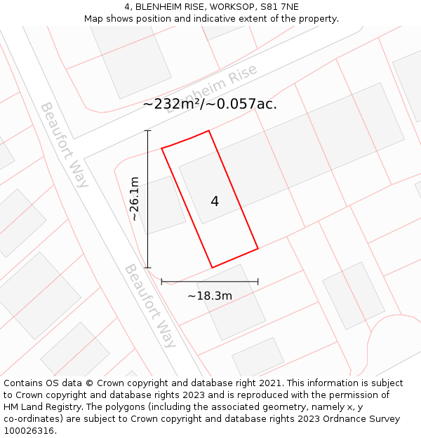 4, BLENHEIM RISE, WORKSOP, S81 7NE: Plot and title map