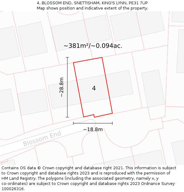 4, BLOSSOM END, SNETTISHAM, KING'S LYNN, PE31 7UP: Plot and title map