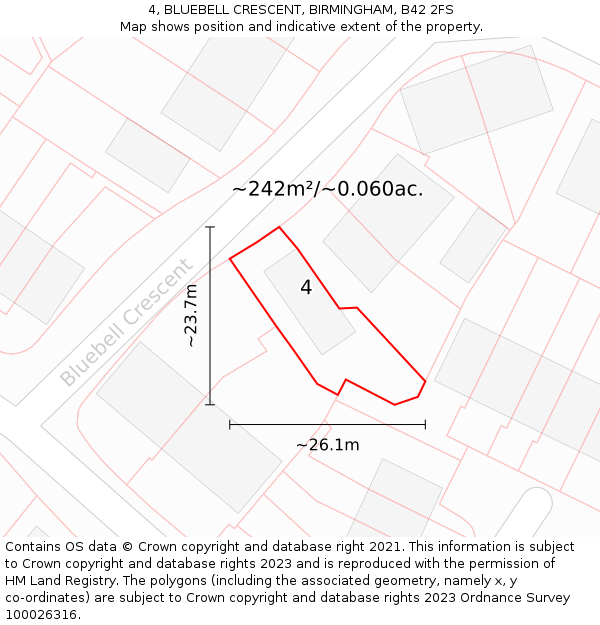 4, BLUEBELL CRESCENT, BIRMINGHAM, B42 2FS: Plot and title map