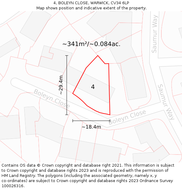 4, BOLEYN CLOSE, WARWICK, CV34 6LP: Plot and title map