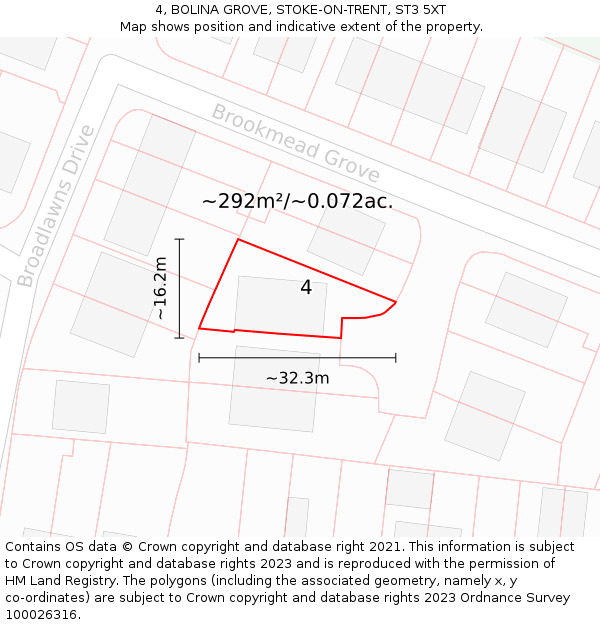4, BOLINA GROVE, STOKE-ON-TRENT, ST3 5XT: Plot and title map