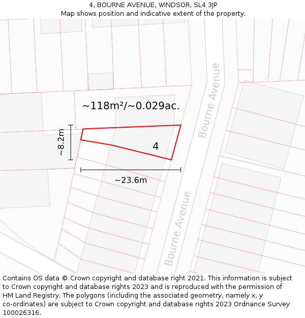 4, BOURNE AVENUE, WINDSOR, SL4 3JP: Plot and title map