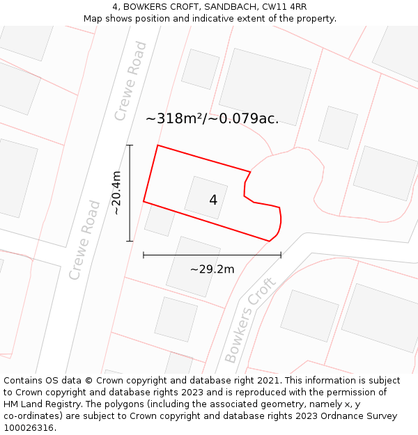 4, BOWKERS CROFT, SANDBACH, CW11 4RR: Plot and title map