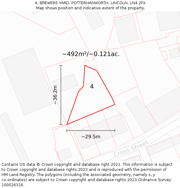 4, BREWERS YARD, POTTERHANWORTH, LINCOLN, LN4 2FX: Plot and title map