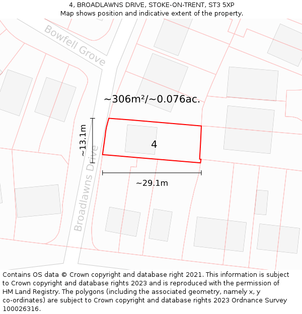 4, BROADLAWNS DRIVE, STOKE-ON-TRENT, ST3 5XP: Plot and title map