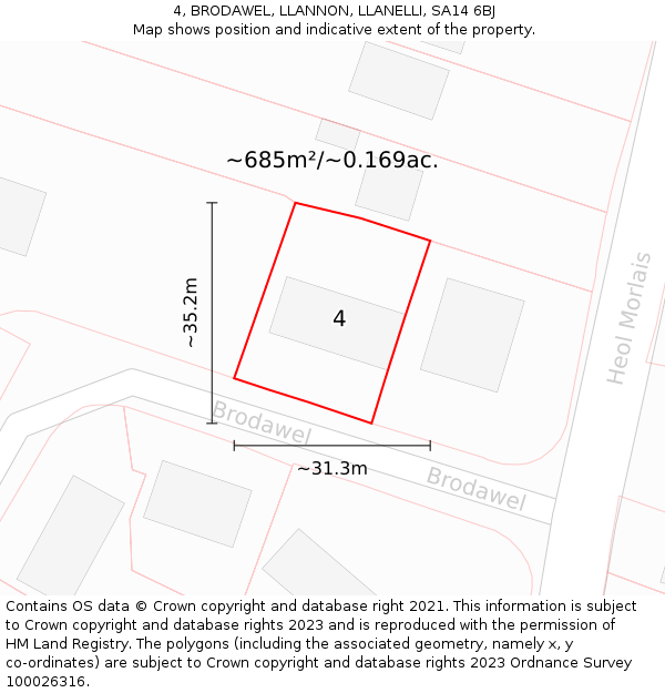 4, BRODAWEL, LLANNON, LLANELLI, SA14 6BJ: Plot and title map