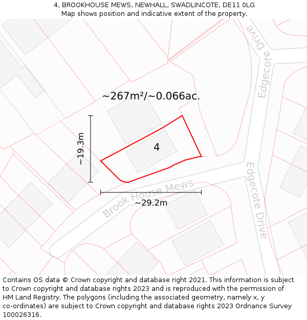 4, BROOKHOUSE MEWS, NEWHALL, SWADLINCOTE, DE11 0LG: Plot and title map