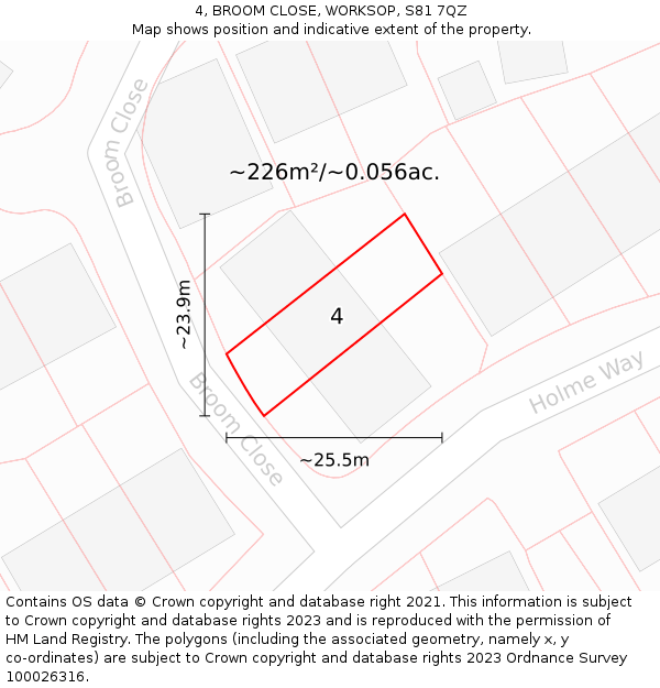 4, BROOM CLOSE, WORKSOP, S81 7QZ: Plot and title map