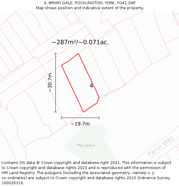 4, BRYAN DALE, POCKLINGTON, YORK, YO42 2WF: Plot and title map