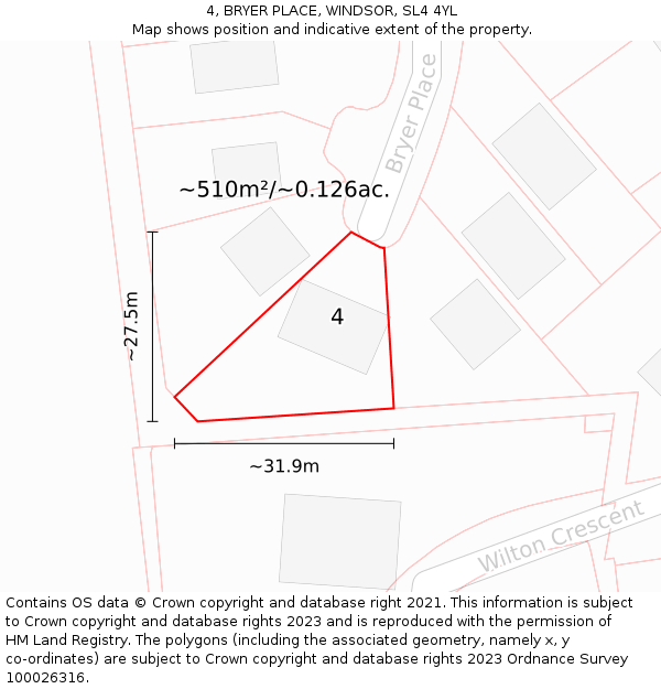 4, BRYER PLACE, WINDSOR, SL4 4YL: Plot and title map