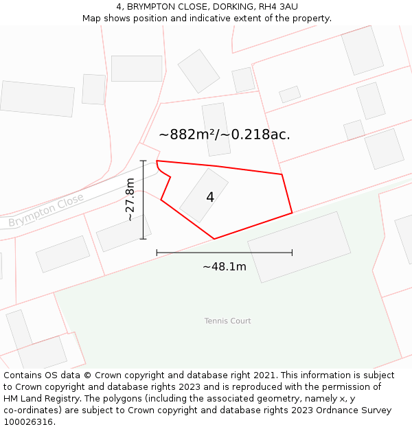 4, BRYMPTON CLOSE, DORKING, RH4 3AU: Plot and title map