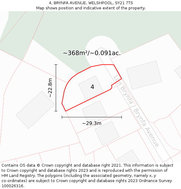 4, BRYNFA AVENUE, WELSHPOOL, SY21 7TS: Plot and title map