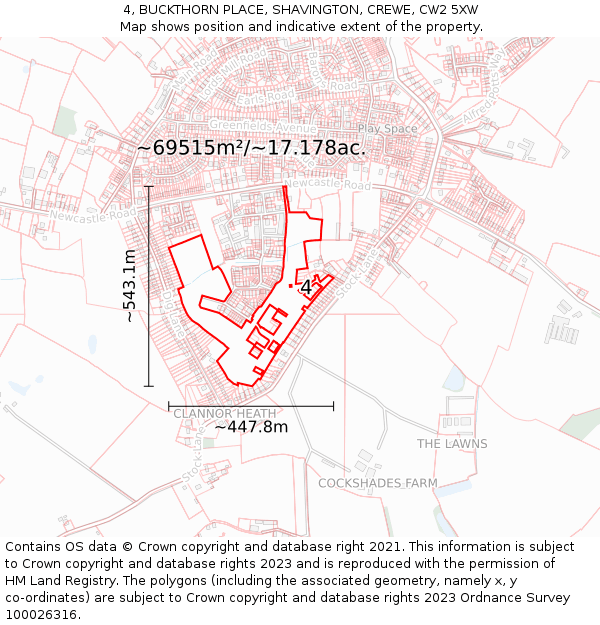 4, BUCKTHORN PLACE, SHAVINGTON, CREWE, CW2 5XW: Plot and title map