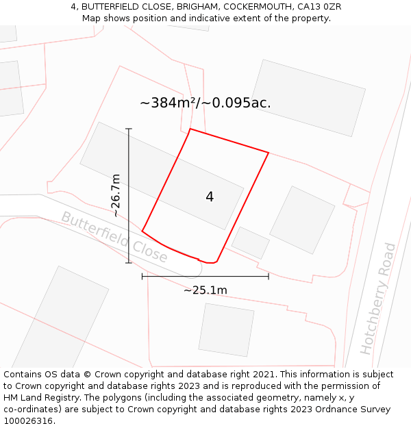 4, BUTTERFIELD CLOSE, BRIGHAM, COCKERMOUTH, CA13 0ZR: Plot and title map