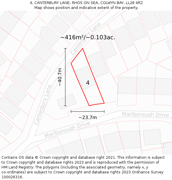 4, CANTERBURY LANE, RHOS ON SEA, COLWYN BAY, LL28 4RZ: Plot and title map