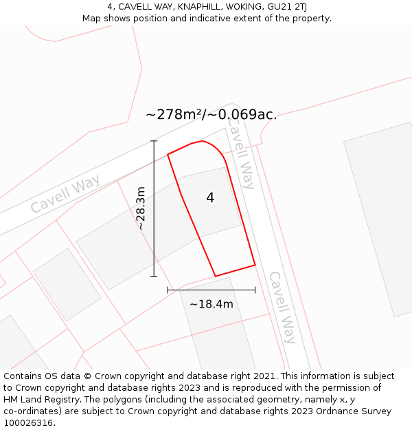 4, CAVELL WAY, KNAPHILL, WOKING, GU21 2TJ: Plot and title map