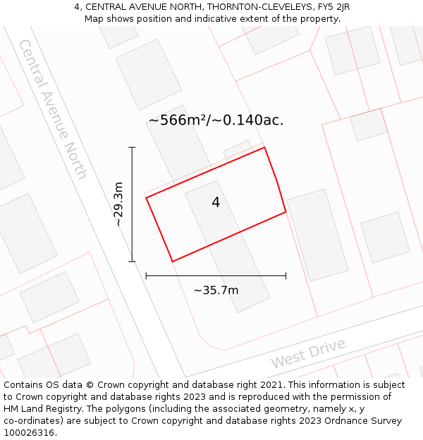 4, CENTRAL AVENUE NORTH, THORNTON-CLEVELEYS, FY5 2JR: Plot and title map