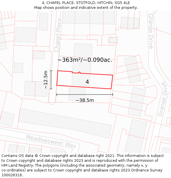 4, CHAPEL PLACE, STOTFOLD, HITCHIN, SG5 4LE: Plot and title map