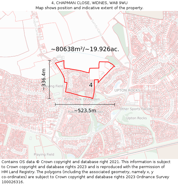 4, CHAPMAN CLOSE, WIDNES, WA8 9WU: Plot and title map