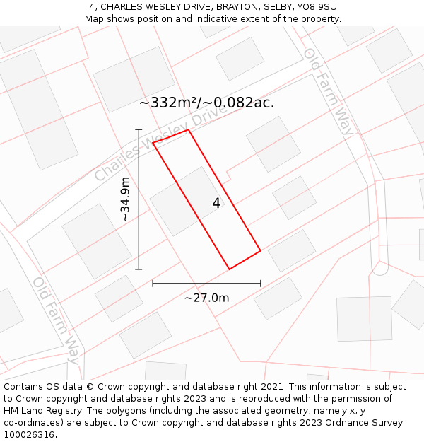 4, CHARLES WESLEY DRIVE, BRAYTON, SELBY, YO8 9SU: Plot and title map