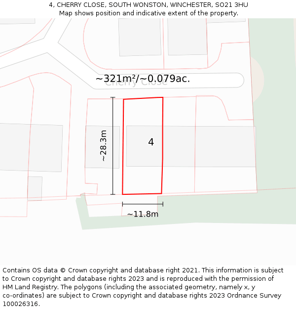 4, CHERRY CLOSE, SOUTH WONSTON, WINCHESTER, SO21 3HU: Plot and title map