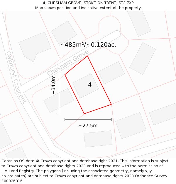 4, CHESHAM GROVE, STOKE-ON-TRENT, ST3 7XP: Plot and title map