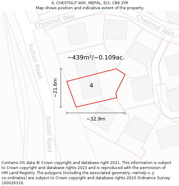 4, CHESTNUT WAY, MEPAL, ELY, CB6 2YR: Plot and title map