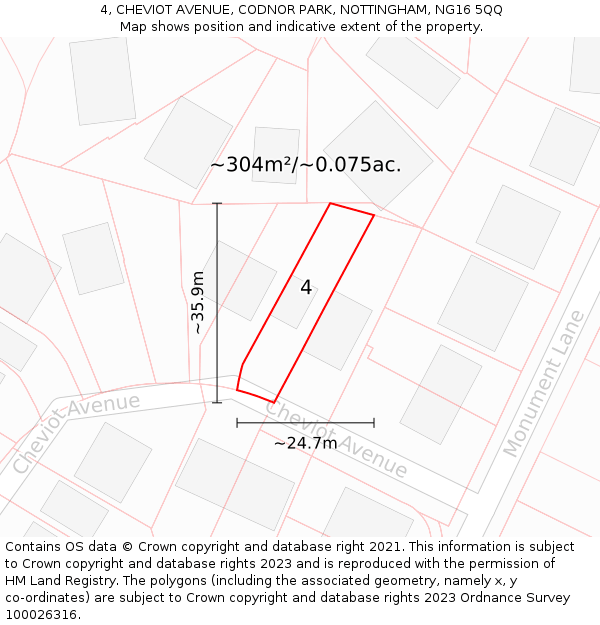 4, CHEVIOT AVENUE, CODNOR PARK, NOTTINGHAM, NG16 5QQ: Plot and title map