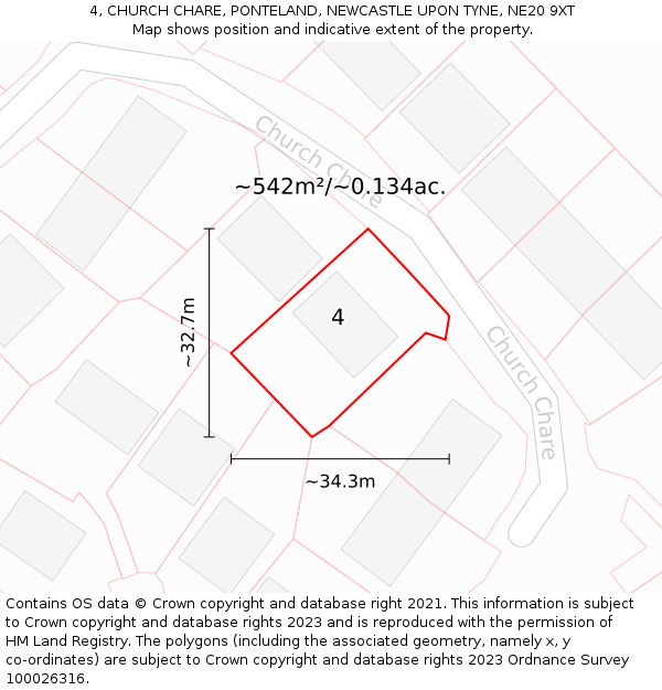 4, CHURCH CHARE, PONTELAND, NEWCASTLE UPON TYNE, NE20 9XT: Plot and title map