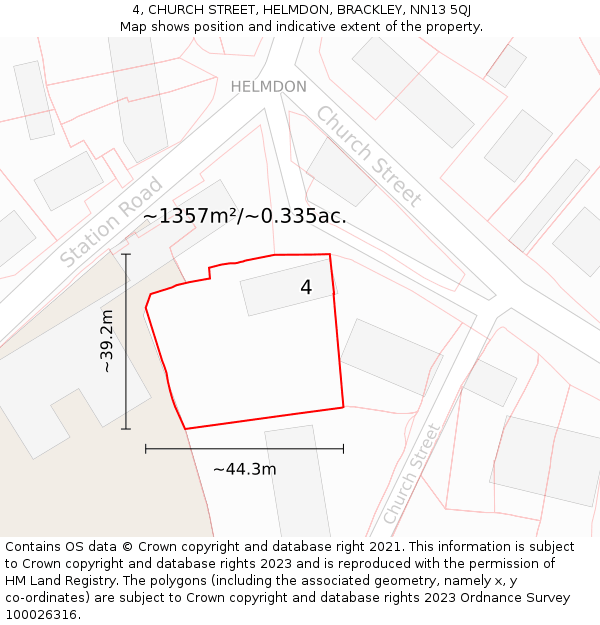 4, CHURCH STREET, HELMDON, BRACKLEY, NN13 5QJ: Plot and title map