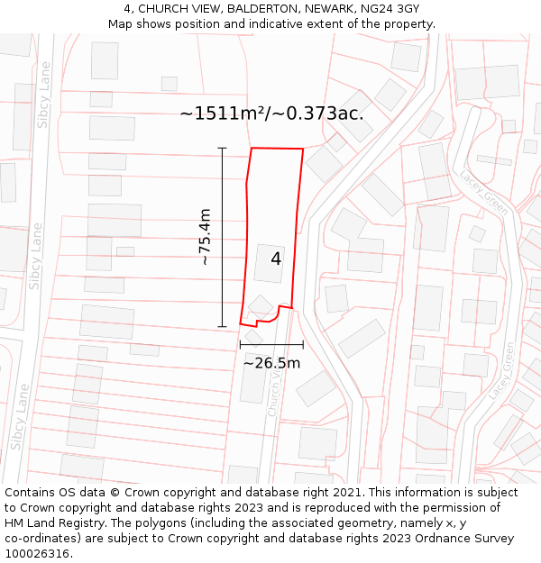 4, CHURCH VIEW, BALDERTON, NEWARK, NG24 3GY: Plot and title map