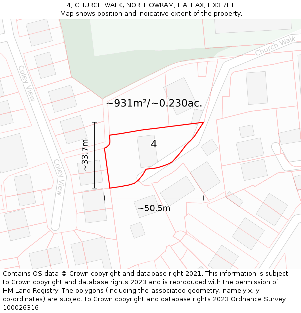 4, CHURCH WALK, NORTHOWRAM, HALIFAX, HX3 7HF: Plot and title map