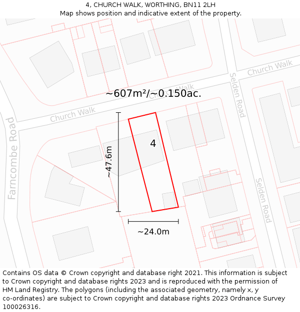 4, CHURCH WALK, WORTHING, BN11 2LH: Plot and title map