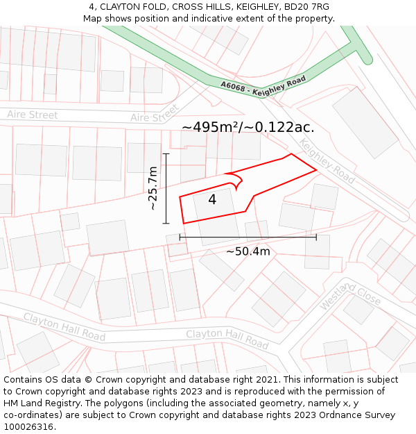 4, CLAYTON FOLD, CROSS HILLS, KEIGHLEY, BD20 7RG: Plot and title map
