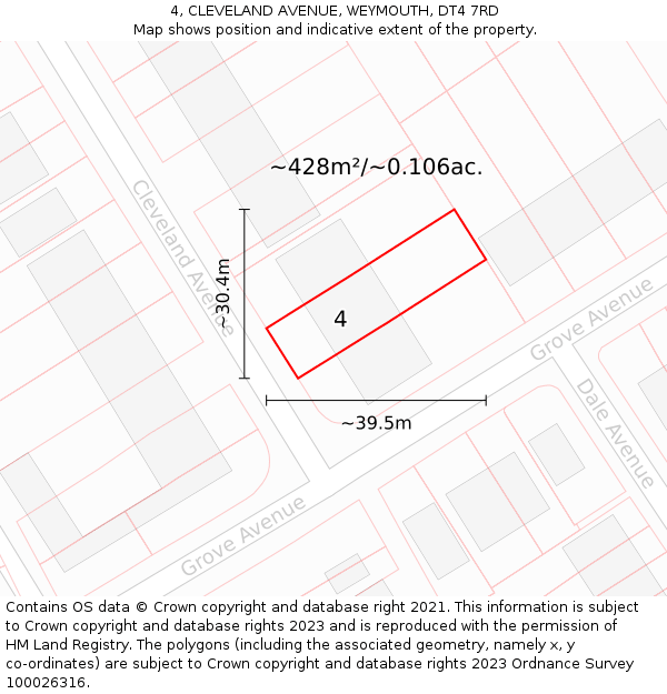 4, CLEVELAND AVENUE, WEYMOUTH, DT4 7RD: Plot and title map
