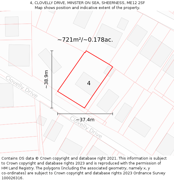 4, CLOVELLY DRIVE, MINSTER ON SEA, SHEERNESS, ME12 2SF: Plot and title map