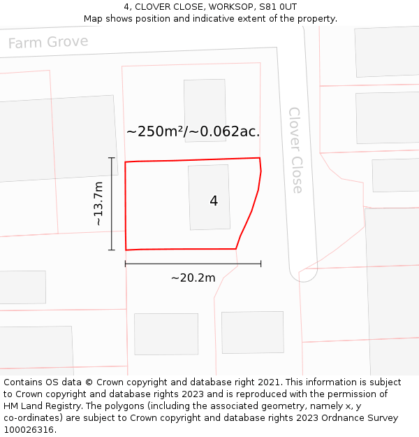 4, CLOVER CLOSE, WORKSOP, S81 0UT: Plot and title map