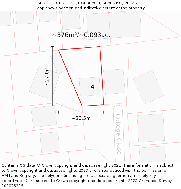 4, COLLEGE CLOSE, HOLBEACH, SPALDING, PE12 7BL: Plot and title map