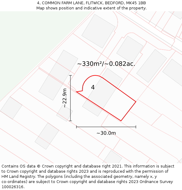 4, COMMON FARM LANE, FLITWICK, BEDFORD, MK45 1BB: Plot and title map