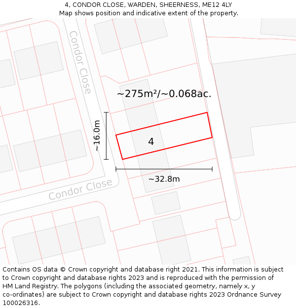 4, CONDOR CLOSE, WARDEN, SHEERNESS, ME12 4LY: Plot and title map