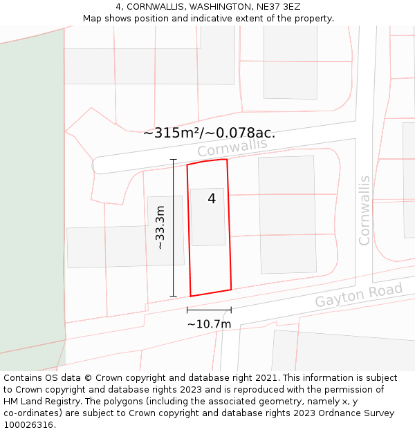 4, CORNWALLIS, WASHINGTON, NE37 3EZ: Plot and title map
