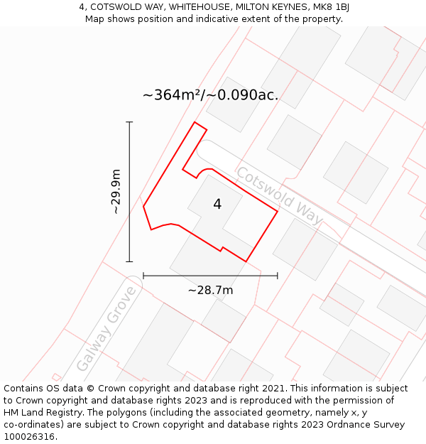 4, COTSWOLD WAY, WHITEHOUSE, MILTON KEYNES, MK8 1BJ: Plot and title map